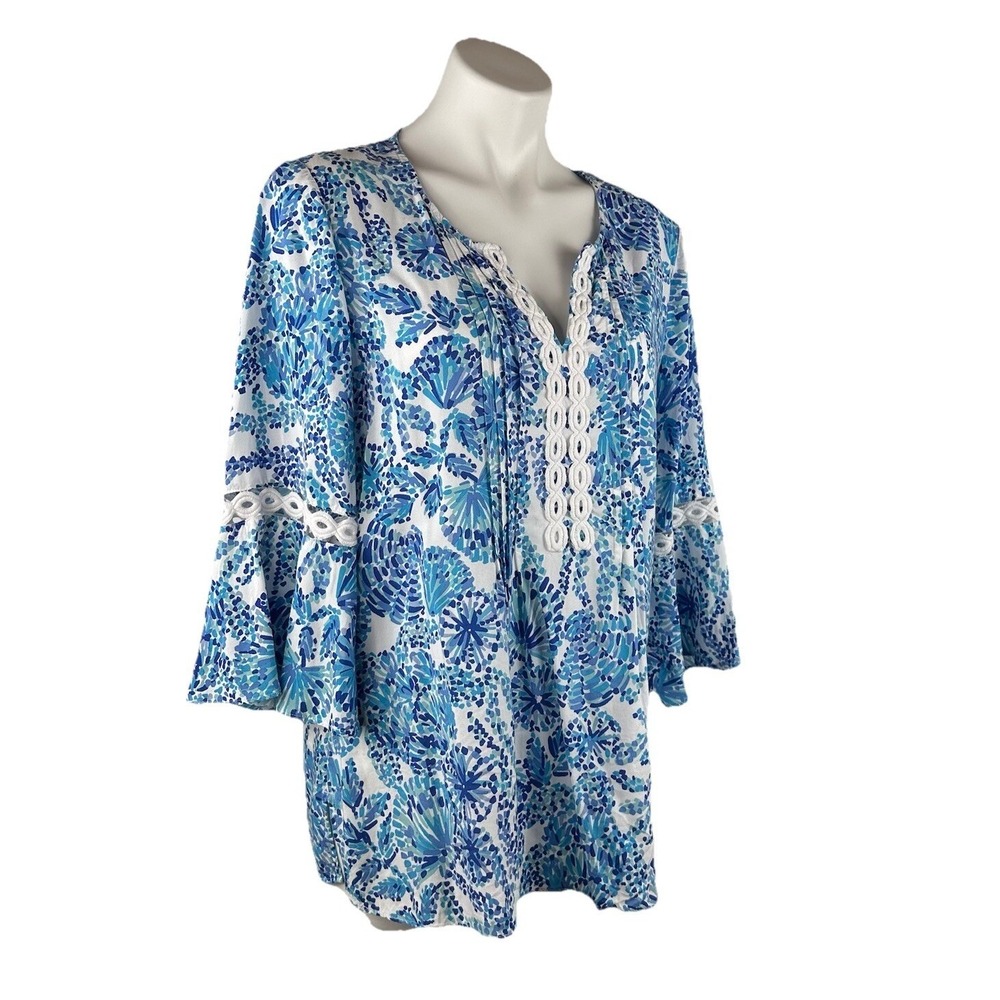 Lilly Pulitzer M Hollie Tunic Top Turquoise Blue Oasis Shell Me You Love‎ Me
